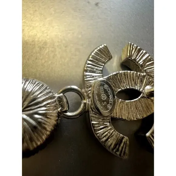 CHANEL Women's Stunning Silver Strass and Crystal CC Long Dangle Earrings - NWT - Picture 7 of 8